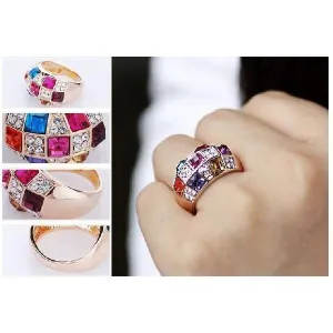 Multi-Color Crystal Finger Ring (1 pc)